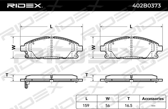 RIDEX 402B0373 - Тормозные колодки, дисковые, комплект autospares.lv