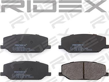 RIDEX 402B0248 - Тормозные колодки, дисковые, комплект autospares.lv