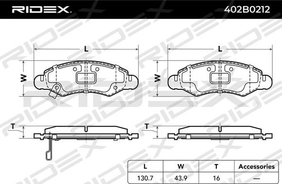 RIDEX 402B0212 - Тормозные колодки, дисковые, комплект autospares.lv