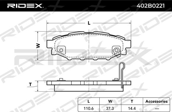 RIDEX 402B0221 - Тормозные колодки, дисковые, комплект autospares.lv