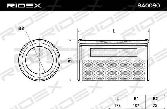 RIDEX 8A0090 - Воздушный фильтр, двигатель autospares.lv