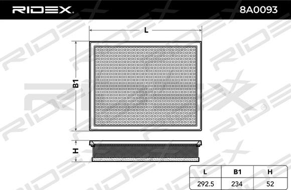 RIDEX 8A0093 - Воздушный фильтр, двигатель autospares.lv