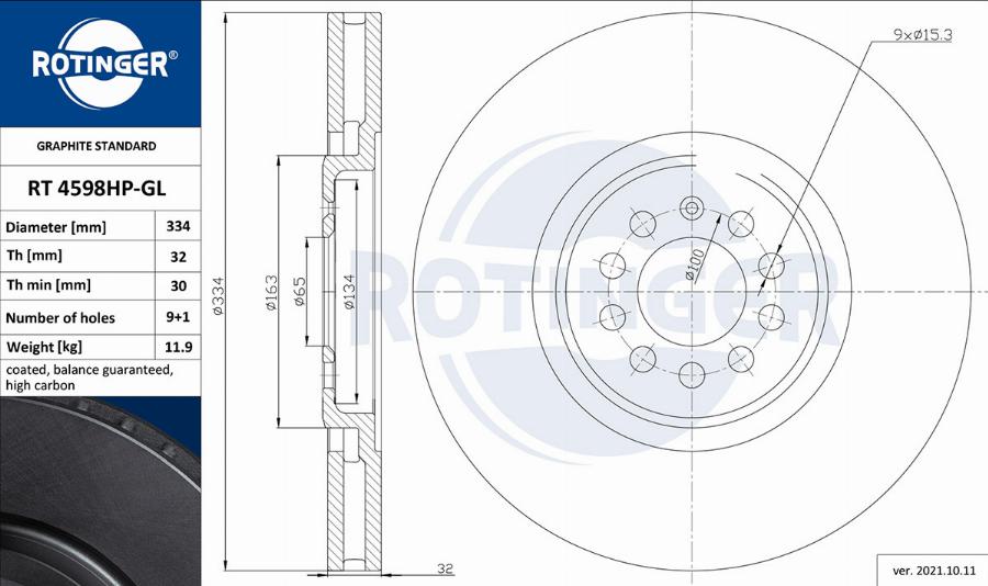 Rotinger RT 4598HP-GL - Тормозной диск autospares.lv