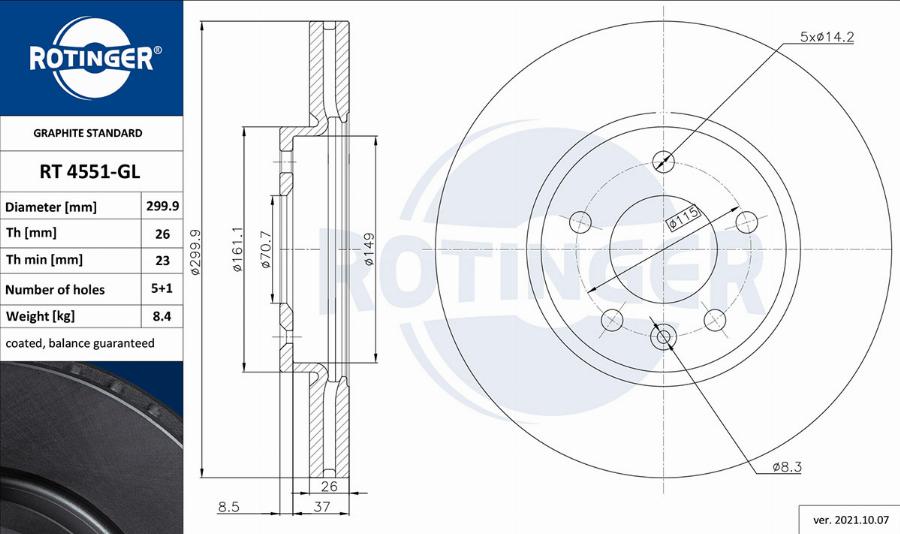 Rotinger RT 4551-GL - Тормозной диск autospares.lv