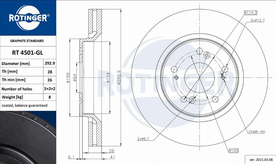 Rotinger RT 4501-GL - Тормозной диск autospares.lv