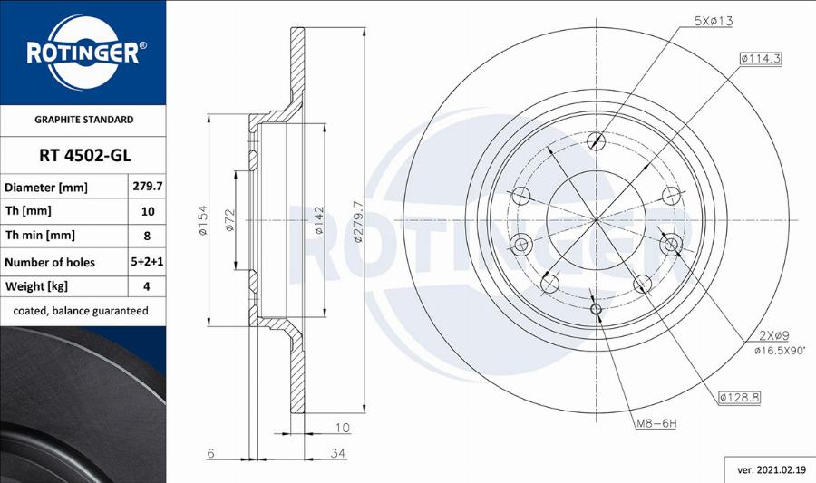 Rotinger RT 4502-GL - Тормозной диск autospares.lv