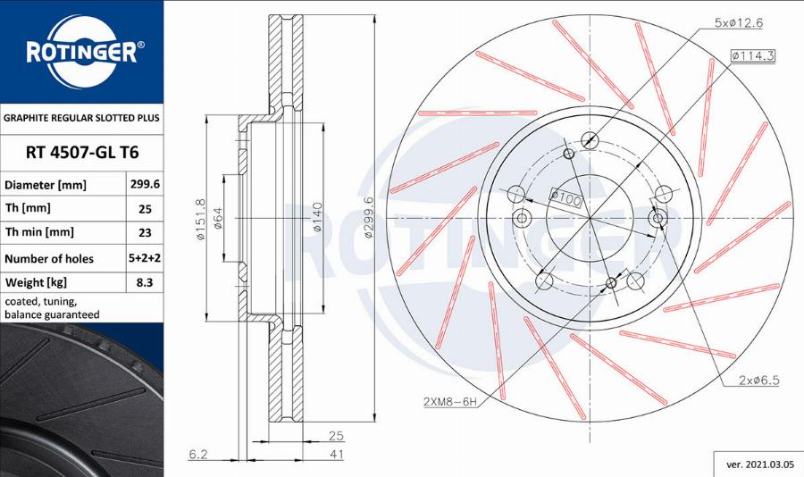 Rotinger RT 4507-GL T6 - Тормозной диск autospares.lv