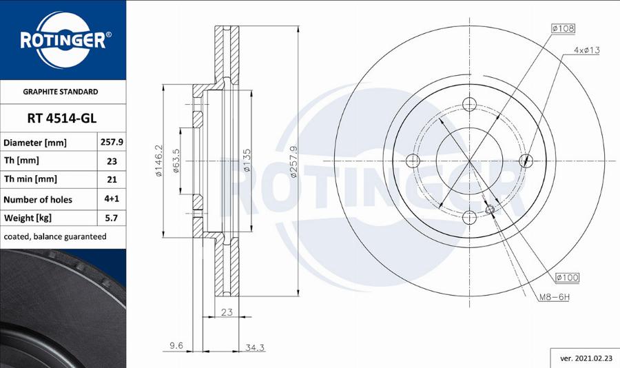 Rotinger RT 4514-GL - Тормозной диск autospares.lv