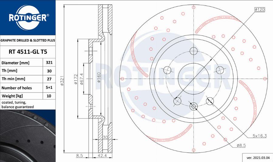 Rotinger RT 4511-GL T5 - Тормозной диск autospares.lv