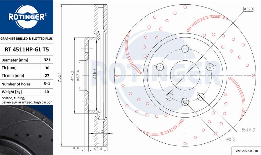 Rotinger RT 4511HP-GL T5 - Тормозной диск autospares.lv