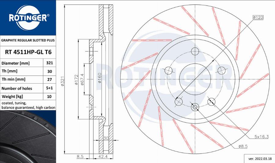 Rotinger RT 4511HP-GL T6 - Тормозной диск autospares.lv