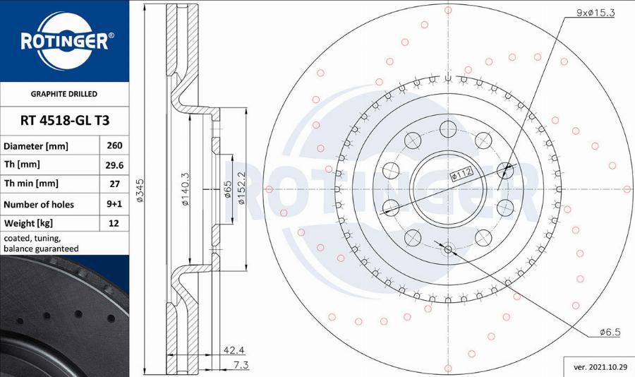 Rotinger RT 4518-GL T3 - Тормозной диск autospares.lv