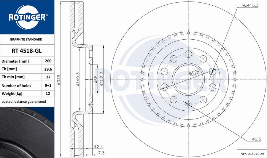 Rotinger RT 4518-GL - Тормозной диск autospares.lv