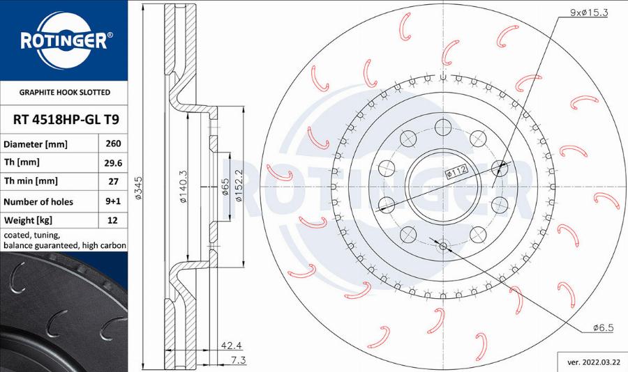 Rotinger RT 4518HP-GL T9 - Тормозной диск autospares.lv