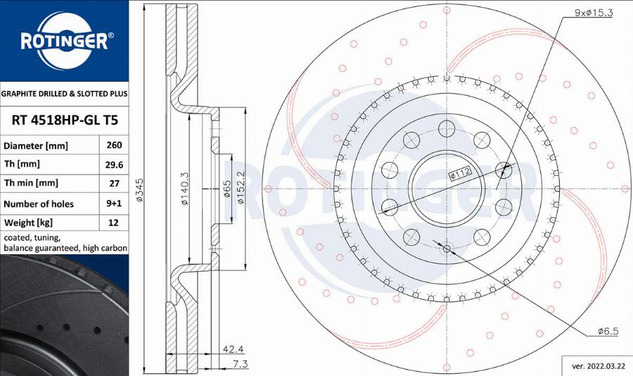 Rotinger RT 4518HP-GL T5 - Тормозной диск autospares.lv