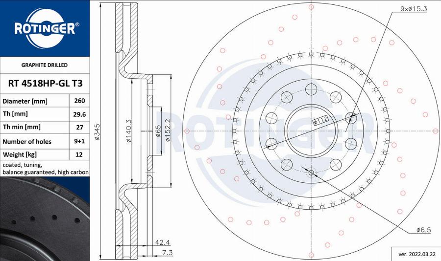 Rotinger RT 4518HP-GL T3 - Тормозной диск autospares.lv