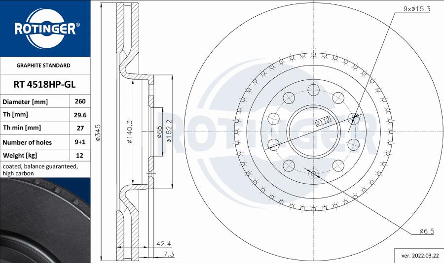 Rotinger RT 4518HP-GL - Тормозной диск autospares.lv