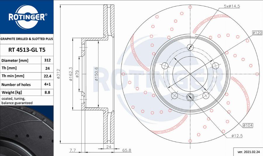 Rotinger RT 4513-GL T5 - Тормозной диск autospares.lv