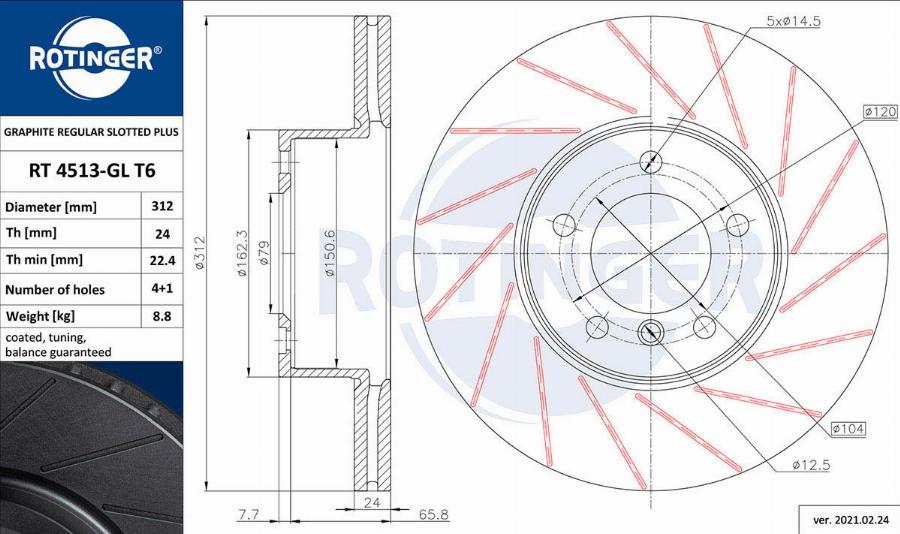 Rotinger RT 4513-GL T6 - Тормозной диск autospares.lv