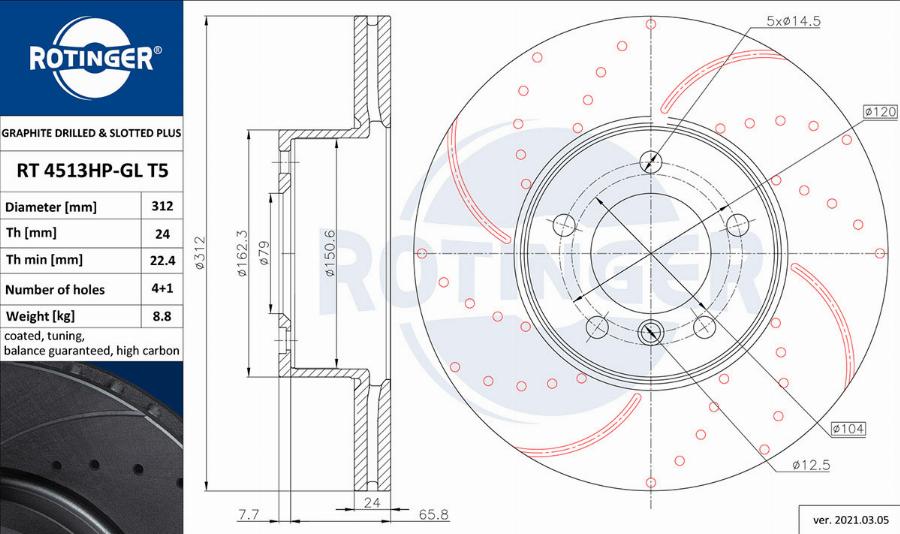 Rotinger RT 4513HP-GL T5 - Тормозной диск autospares.lv