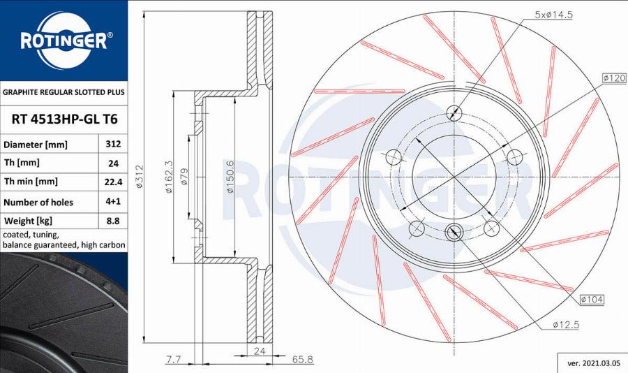 Rotinger RT 4513HP-GL T6 - Тормозной диск autospares.lv