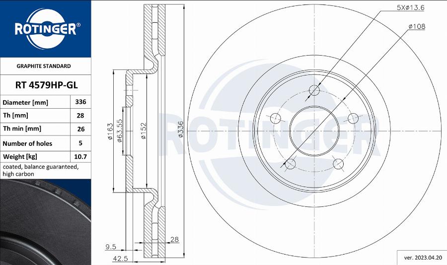 Rotinger RT 4579HP-GL - Тормозной диск autospares.lv