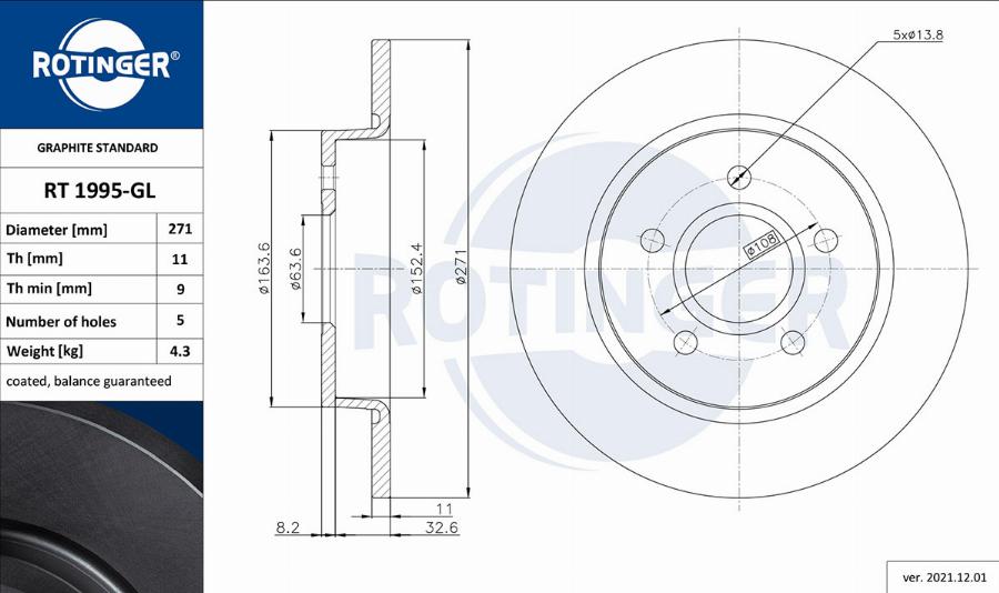 Rotinger RT 1995-GL - Тормозной диск autospares.lv