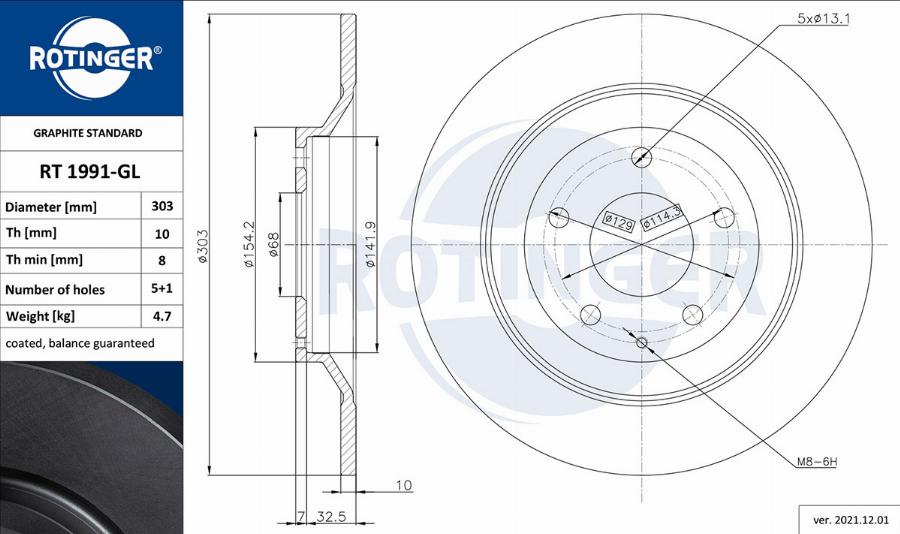 Rotinger RT 1991-GL - Тормозной диск autospares.lv