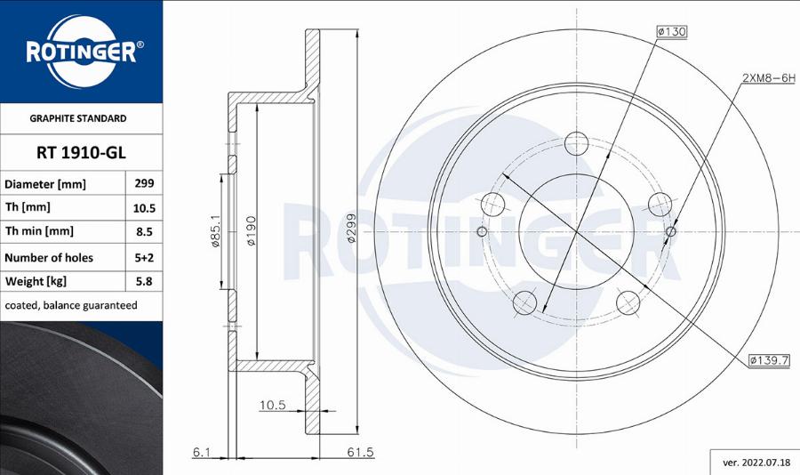 Rotinger RT 1910-GL - Тормозной диск autospares.lv