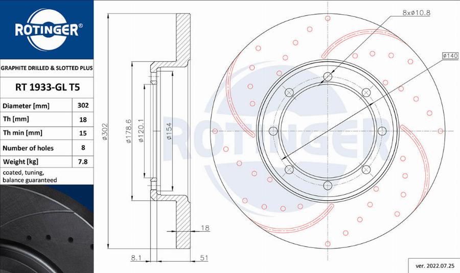 Rotinger RT 1933-GL T5 - Тормозной диск autospares.lv