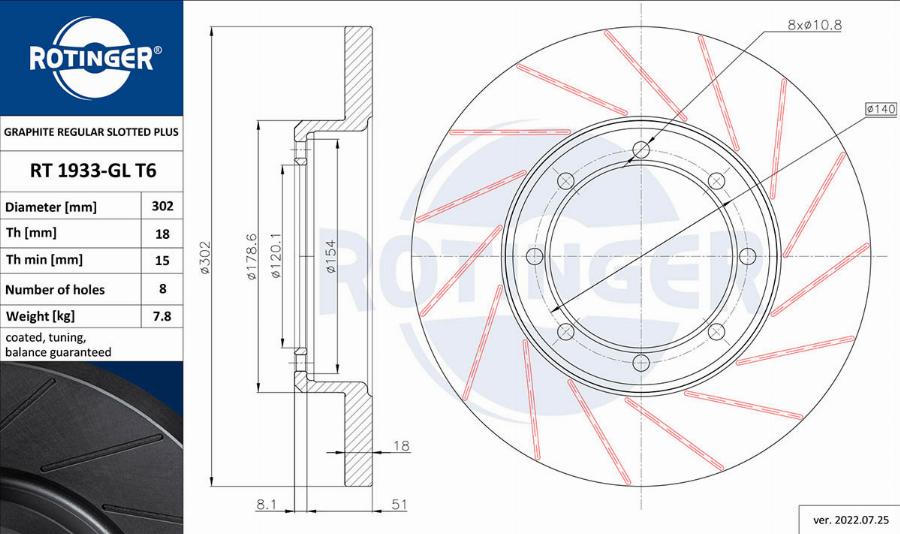 Rotinger RT 1933-GL T6 - Тормозной диск autospares.lv