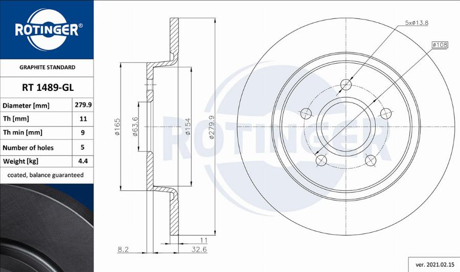 Rotinger RT 1489-GL - Тормозной диск autospares.lv