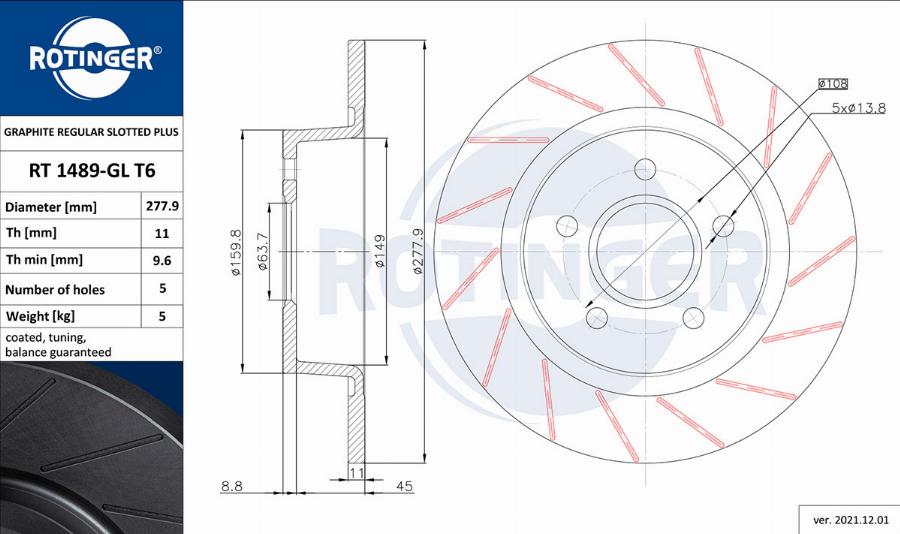 Rotinger RT 1486-GL T6 - Тормозной диск autospares.lv