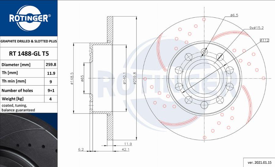 Rotinger RT 1488-GL T5 - Тормозной диск autospares.lv