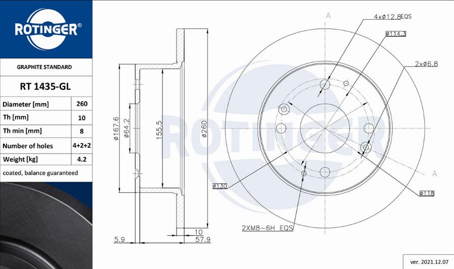 Rotinger RT 1435-GL - Тормозной диск autospares.lv