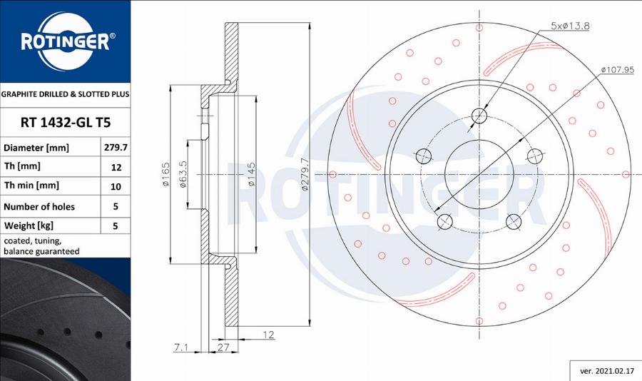 Rotinger RT 1432-GL T5 - Тормозной диск autospares.lv