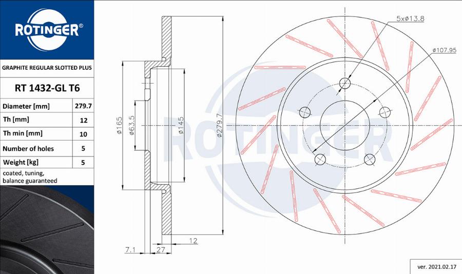 Rotinger RT 1432-GL T6 - Тормозной диск autospares.lv