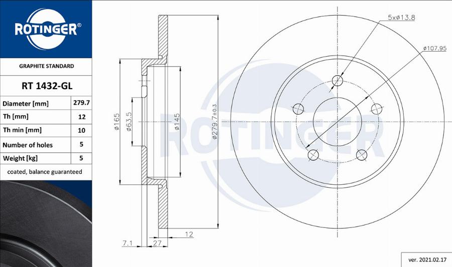 Rotinger RT 1432-GL - Тормозной диск autospares.lv