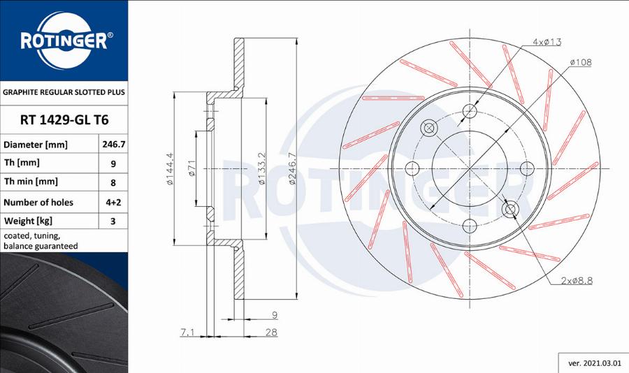 Rotinger RT 1429-GL T6 - Тормозной диск autospares.lv