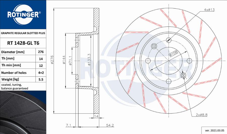 Rotinger RT 1428-GL T6 - Тормозной диск autospares.lv