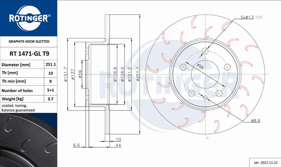 Rotinger RT 1471-GL T9 - Тормозной диск autospares.lv