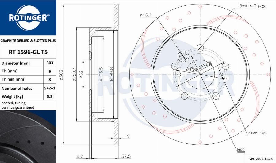 Rotinger RT 1596-GL T5 - Тормозной диск autospares.lv