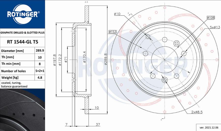 Rotinger RT 1544-GL T5 - Тормозной диск autospares.lv