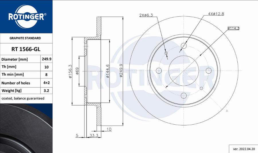 Rotinger RT 1566-GL - Тормозной диск autospares.lv