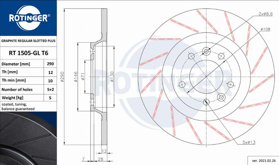 Rotinger RT 1505-GL T6 - Тормозной диск autospares.lv