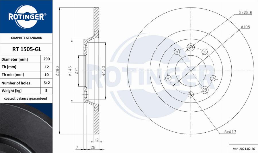 Rotinger RT 1505-GL - Тормозной диск autospares.lv