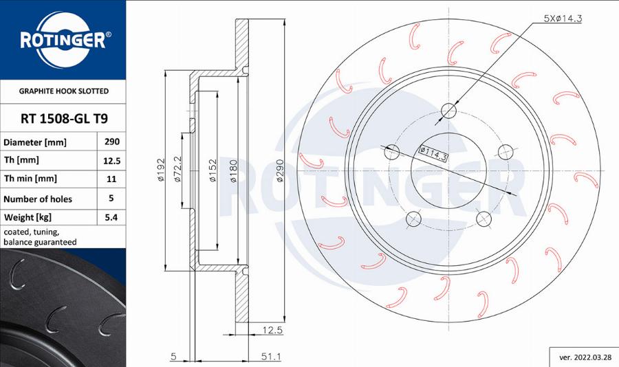 Rotinger RT 1508-GL T9 - Тормозной диск autospares.lv