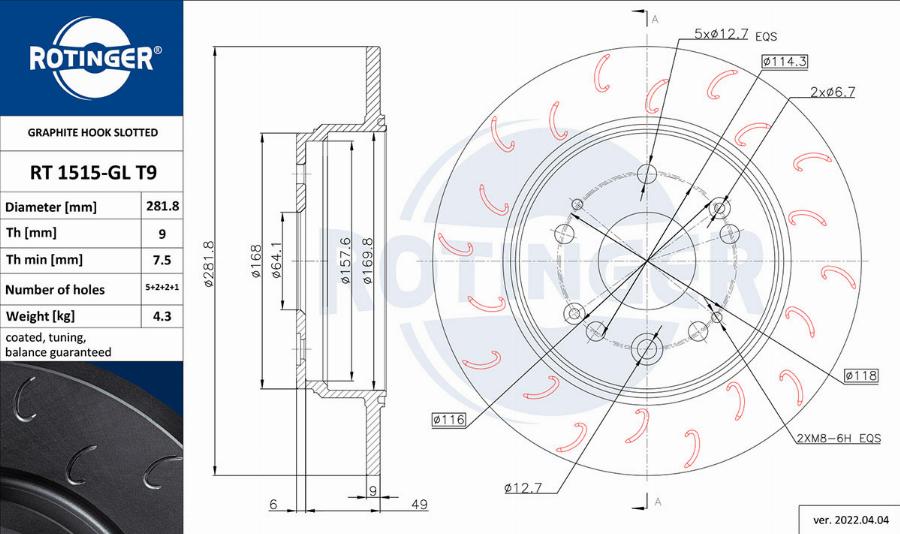 Rotinger RT 1515-GL T9 - Тормозной диск autospares.lv