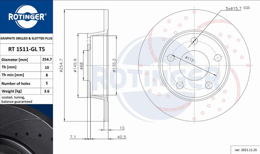 Rotinger RT 1511-GL T5 - Тормозной диск autospares.lv