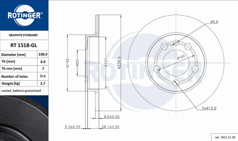 Rotinger RT 1518-GL - Тормозной диск autospares.lv